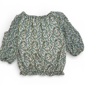 Max Studio Boho Green and Cream Floral Cold Shoulder Top Blouse
